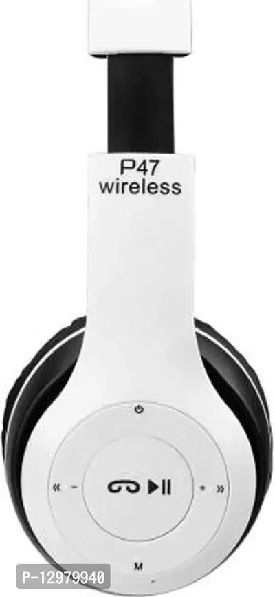 P47 Wireless Bluetooth Headphone with Mic FM (White) Bluetooth Headset&nbsp;&nbsp;(White, On the Ear)-thumb0