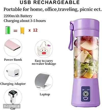 Portable Electric USB Juice Maker Juicer Bottle Blender Grinder Mixer, Rechargeable Bottle with 4 Blades (Multicolor, 4 Blade ,1 Pc)-thumb3