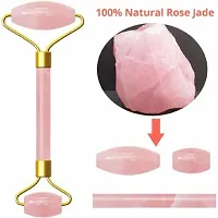 Rose Quartz Jade Facial Roller  Gua Sha 100% Natural Pink Massage Stone Sourced from Highest Altitude of Himalaya Face Neck Facial Anti-aging, Drainage Massage, Reduce Fine lines, wrinkles Massager&nbsp;&nbsp;(Pink)-thumb2