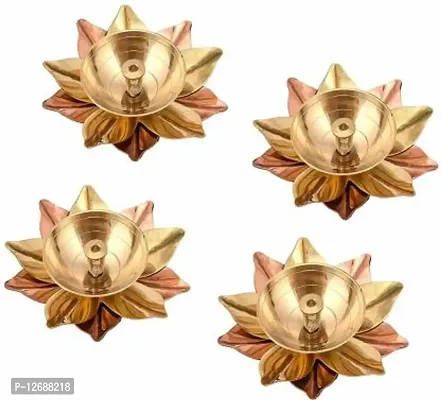 Brass Akhand Lotus/Kamal Diya | Akhand Jyot | Magical Lantern Brass Diya | Decorative Brass Oil Lamp | Puja Lamp Brass, Copper (Pack of 4) Table Diya&nbsp;&nbsp;(Height: 1.5 inch) : Copper Brass Diya 237-thumb0