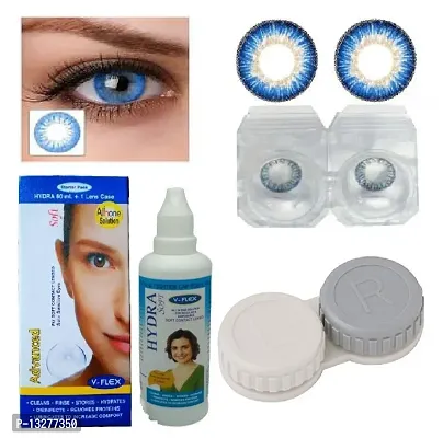 Light Blue Colored (1 Pair) Contact Lens (0 Power) with Solution  Case