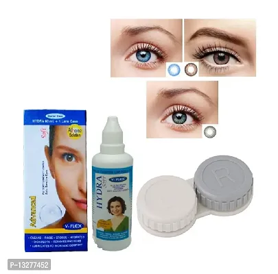 Brown-Blue-Grey Colored (3 Pairs) Soft Contact Lens (0 Power) with Solution  Case