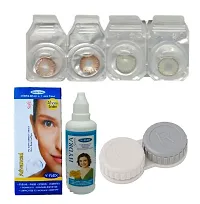 Green-Brown Colored (2 Pairs) Soft Contact Lens (0 Power) with Solution  Case-thumb2