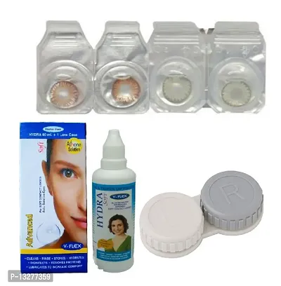 Green-Brown Colored (2 Pairs) Soft Contact Lens (0 Power) with Solution  Case-thumb3