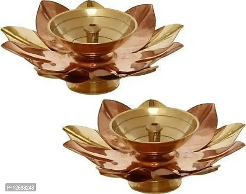 Brass, Copper (Pack of 2) Table Diya Set&nbsp;&nbsp;(Height: 1.5 inch) : Copper Brass Diya 219-thumb3