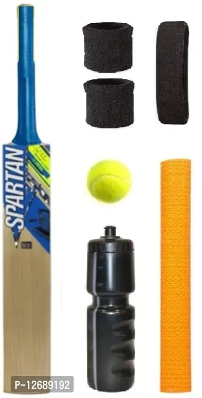 Blue/Yellow Sticker Poplar Willow Cricket Bat (For Tennis Ball) Full Size Combo (7 Items)-thumb0