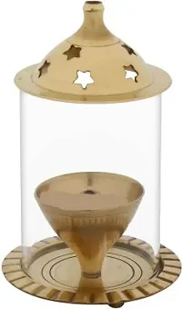 Designer Akhand Diya for Home and Puja room Brass, Glass Table Diya&nbsp;&nbsp;(Height: 4 inch)_Glass Diya 209-thumb1