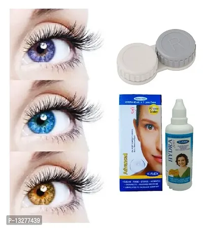 Blue-Light Blue-Hazel Colored (3 Pairs) Soft Contact Lens (0 Power) with Solution  Case-thumb0