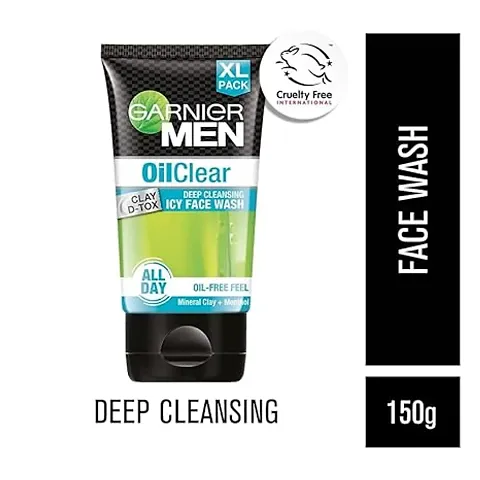 Garnier Men Oil Clear Face Wash | Clay D-Tox Deep Cleansing Icy Face Wash for Oily Skin, 150gm