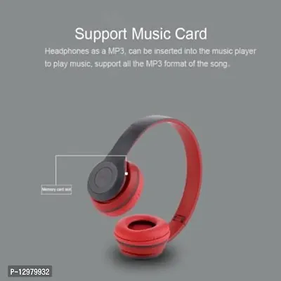 P47 Wireless BT Sports Earphone With Mic Portable FM Headphone Bluetooth Headset&nbsp;&nbsp;(Red, On the Ear)-thumb4