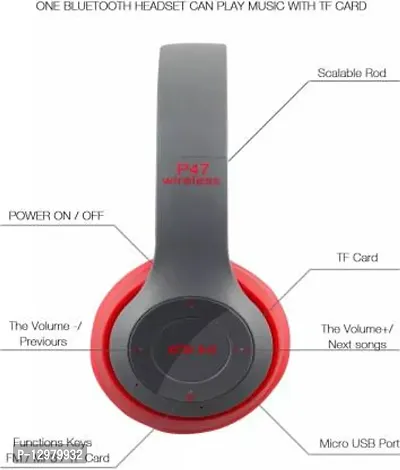 P47 Wireless BT Sports Earphone With Mic Portable FM Headphone Bluetooth Headset&nbsp;&nbsp;(Red, On the Ear)-thumb3