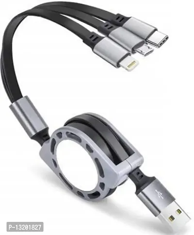Retractable 3.0A Fast Charging cable , 4Ft/1.2m Long , 3-in-1 Charging Cable with Phone/Type C/Micro USB Port-thumb0