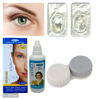 Green Colored (1 Pair) Contact Lens (0 Power) with Solution  Case