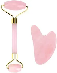 Quartz Massage Roller | Double head Pink Gua Sha Face Anti Wrinkle Anti Aging Beauty Stone Roller Guasha Tool for Facial Therapy |Massage Tool for Women Massage Gua Sha Tool Combo Massager&nbsp;&nbsp;(Pink)-thumb1