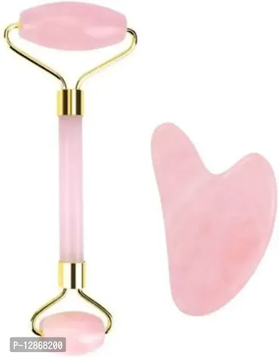 Quartz Massage Roller | Double head Pink Gua Sha Face Anti Wrinkle Anti Aging Beauty Stone Roller Guasha Tool for Facial Therapy |Massage Tool for Women Massage Gua Sha Tool Combo Massager&nbsp;&nbsp;(Pink)-thumb2
