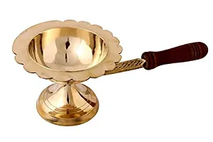 Brass Handmade Puja Dhoop/Puja Aarti, Incense Burner, Loban Burner Dhoop Dhuni, with Wooden Handle for Home d&eacute;cor, Temples,Offices  Gifting Purpose (Height: 2.5 inch) : Kapoor Wooden Handle Diya 308-thumb1