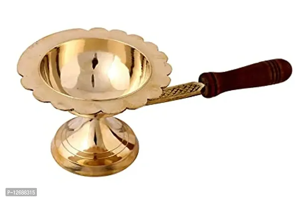 Brass Handmade Puja Dhoop/Puja Aarti, Incense Burner, Loban Burner Dhoop Dhuni, with Wooden Handle for Home d&eacute;cor, Temples,Offices  Gifting Purpose (Height: 2.5 inch) : Kapoor Wooden Handle Diya 308-thumb2