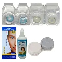 Green-Blue Colored (2 Pairs) Soft Contact Lens (0 Power) with Solution  Case-thumb1