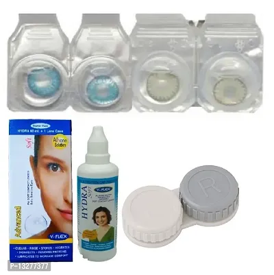 Green-Blue Colored (2 Pairs) Soft Contact Lens (0 Power) with Solution  Case-thumb2