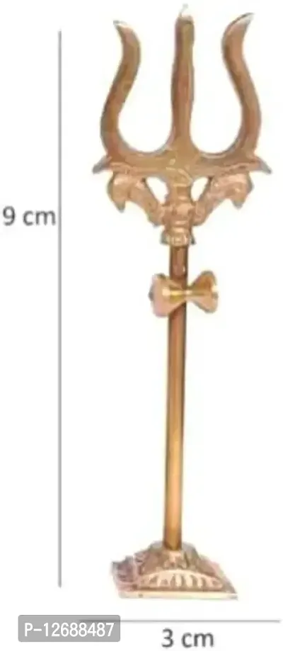 Shiv Trishul Trident Damru With Stand Brass Statue For Car Dashboard Decorative Showpiece - 9 cm&nbsp;&nbsp;(Brass, Gold)