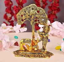 Metal Krishna with Cow Standing Under Tree Plying Flute Decorative Showpiece Golden Oxidized Gift Item, (Gold, 12.5X8X16Cm):Krishna Tree 203-thumb1