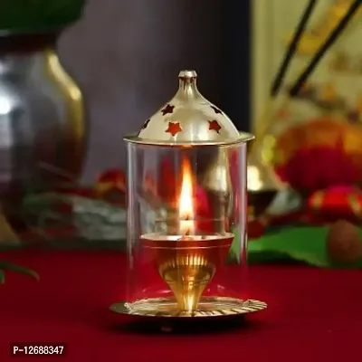 Designer Akhand Diya for Home and Puja room Brass, Glass Table Diya&nbsp;&nbsp;(Height: 4 inch)_Glass Diya 209-thumb0