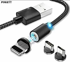 3-IN-1 Magnetic data cable With Led connect All Mobile Android Type C 1m Magnetic Charging Cable 1 m Magnetic Charging Cable&nbsp;&nbsp;(Compatible with All Mobile, Black, One Cable)-thumb1