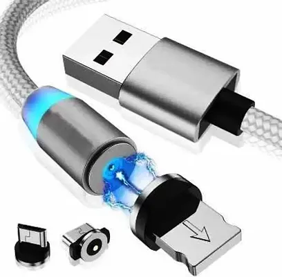 Type C USB Charging Cable, 360 Degree Rotation 3 in 1 1.2 m Magnetic Charging Cable 1.2 m Magnetic Charging Cable&nbsp;&nbsp;(Compatible with ALL SMARTPHONE  ALL IOS ANDROID, Silver, One Cable)
