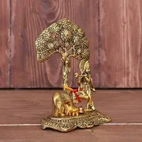 Metal Krishna with Cow Standing Under Tree Plying Flute. Decorative Showpiece - 16 cm&nbsp;&nbsp;(Aluminium, Gold):Krishna Tree 229-thumb2