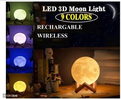 3D Printing LED Touch Sensor Wireless Rechargeable Bedroom Moon Night Lamp with Wooden Stand Night Lamp&nbsp;&nbsp;(12 cm, Multicolor)-thumb2