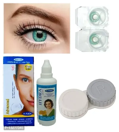 Green Colored (1 Pair) Contact Lens (0 Power) with Solution  Case