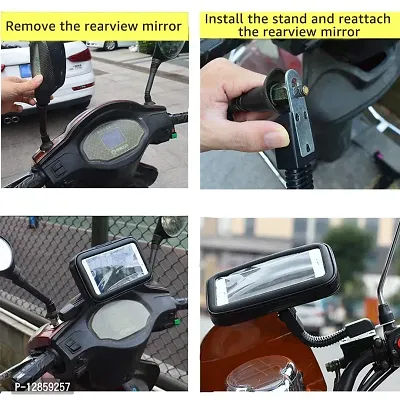 Waterproof Universal Rear View Mirror with Poly-Carbonate Plastic Mobile Holder Zip Pouched Holder Stand 360 Degree Rotation for All Bike/Motorcycle,...-thumb0