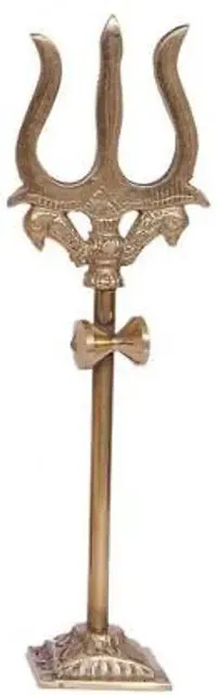 Shiv Trishul Trident Damru With Stand Brass Statue For Car Dashboard Decorative Showpiece - 9 cm&nbsp;&nbsp;(Brass, Gold)-thumb1