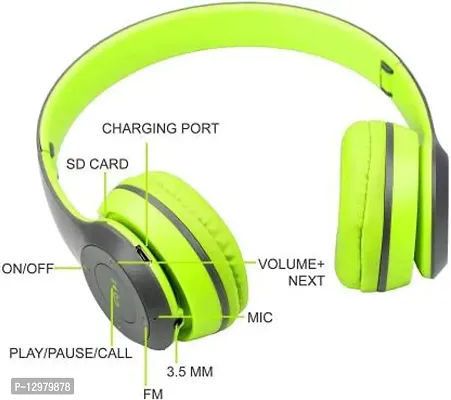 P47 NOISE CANCELLING WIRELESS OVER THE EAR 3D BASS EARPHONE Bluetooth Headset&nbsp;&nbsp;(Green, In the Ear)-thumb4