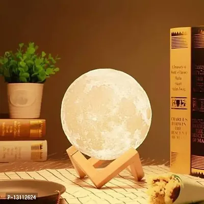 3D Moon Night Lamp 7 Multi Colors Changing Touch Sensor with Wooden Stand Night Lamp for Bedroom (15 cm) (Moon Lamp) Night Lamp&nbsp;&nbsp;(14 cm, MUTICOLOUR)-thumb0