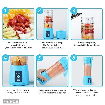 NEW Portable Electric USB Juice Rechargeable Bottle with 4 Blades Maker Juicer Bottle Blender Grinder Mixer, (multii colour)