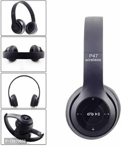 P47 HEADPHONE_NEW WIRELESS BLUETOOTH ON THE EAR BLACK HEADPHONE Bluetooth Headset&nbsp;&nbsp;(Black, On the Ear)-thumb3