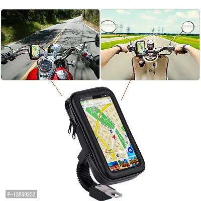 Universal Waterproof Bike/Motorcycle/Bicycle GPS Smartphone Mobile Phone Motor Rear View Mirror Mount Holder Zip Pouch Stand (Phone Size...