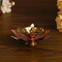 Copper Lotus Flower Shape Decor copper Aarti Diya Pooja Deepak Table Diya Brass, Copper Table Diya Set&nbsp;&nbsp;(Height: 1.5 inch) : Copper Brass Diya 204-thumb1