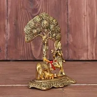 Metal Decorative  Gifts Krishna with Cow Standing Under Tree Plying Flute (Gold ) Decorative Showpiece - 17 cm&nbsp;&nbsp;(Aluminium, Gold):Krishna Tree 210-thumb1