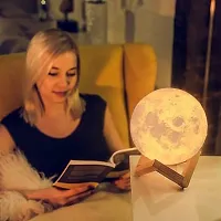 3D Moon Night Lamp 7 Multi Colors Changing Touch Sensor with Wooden Stand Night Lamp for Bedroom (15 cm) (Moon Lamp) Night Lamp&nbsp;&nbsp;(14 cm, MUTICOLOUR)-thumb1