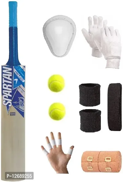 Blue Sticker Poplar Willow Cricket Bat (For Tennis Ball) Size-4 Combo (8 Items)