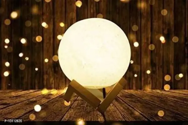 3D USB Rechargeable Moon Lamp Color Changing Sensor Touch Decoration Crystal Ball Night Lamp with Wooden Stand (15CM) Night Lamp&nbsp;&nbsp;(13 cm, Multicolor)-thumb3