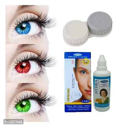 Light Blue-Red-Green Colored (3 Pairs) Soft Contact Lens (0 Power) with Solution  Case