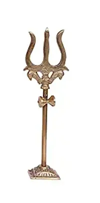 Brass Damru Trishul on Stand Show Piece Decoration items for Room, Home Decor House  office With Golden Bracelet (Height-10cm)-thumb1