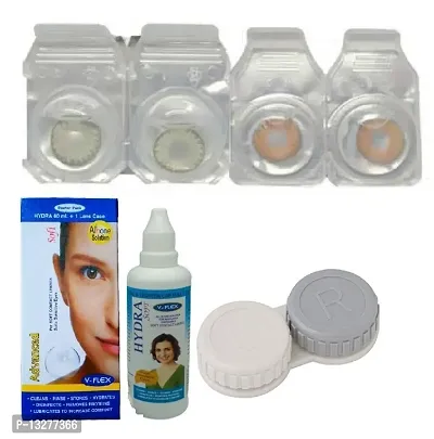 Green-Honey Colored (2 Pairs) Soft Contact Lens (0 Power) with Solution  Case-thumb2