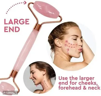 jaderoller Rose Quartz face Massage Rose Quartz Roller and Gua Sha set - Anti Aging Facial Roller - Face Massager - Real Rose Quartz Scraping Tool for Slimming, Firming, Removes Wrinkles Massager&nbsp;&nbsp;(Pink)-thumb3