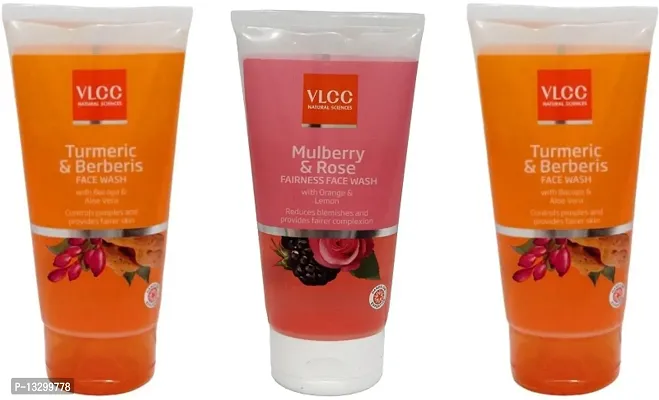 VLCC Original Mulberry and Rose, Turmeric and Berberis Face Wash - Pack of 3 (150 ml Each)