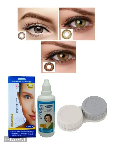 Brown-Hazel-Honey Colored (3 Pairs) Soft Contact Lens (0 Power) with Solution  Case