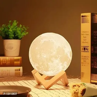 7 Multi Colors Changing Touch Sensor 3D Moon Night Lamp with Wooden Stand Night Lamp&nbsp;&nbsp;(15 cm, Multicolor)-thumb0